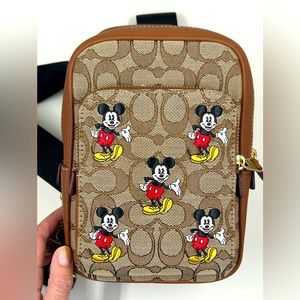 NWT coach Disney X Coach Track Pack 14 In Signature Jacquard With Mickey Mouse